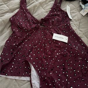 Meet Curve: Red Tie Front Adjustable Straps Tankini (Top: XL Bottom: L)
